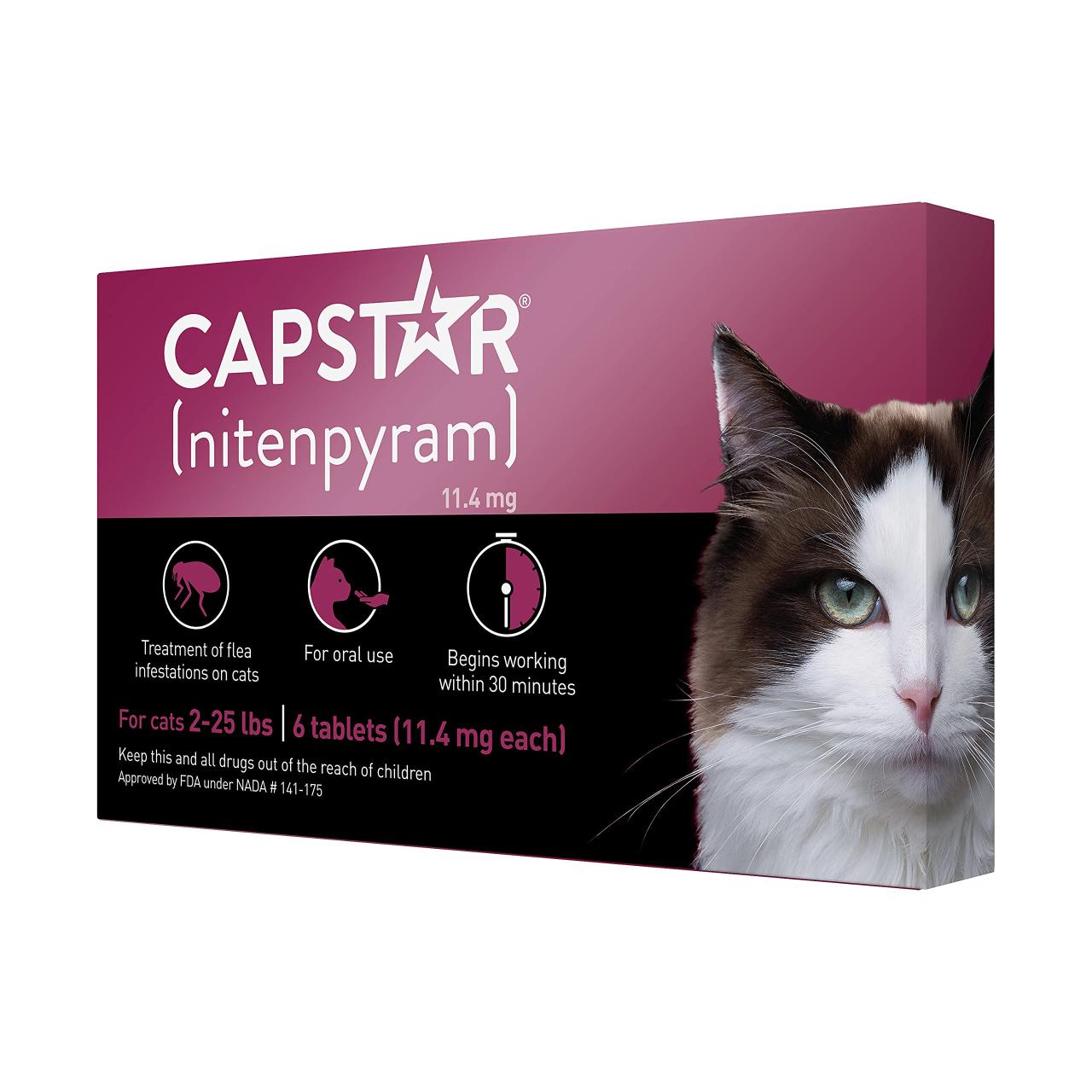 Amazon.Com : Capstar (Nitenpyram) Oral Flea Treatment For Cats, Fast Acting  Tablets Start Killing Fleas In 30 Minutes, Cats 2-25 Lbs, 6 Doses : Pet  Supplies